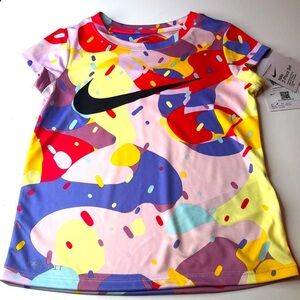 NEW Nike Multicolor Abstract Dry Fit Short Sleeve T-Shirt Girls 5-6 M NWT